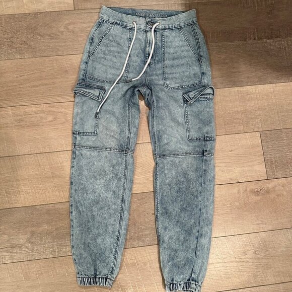 AMERICAN EAGLE JUNIOR WOMENS DENIM JOGGERS SIZE 0 - Picture 1 of 7